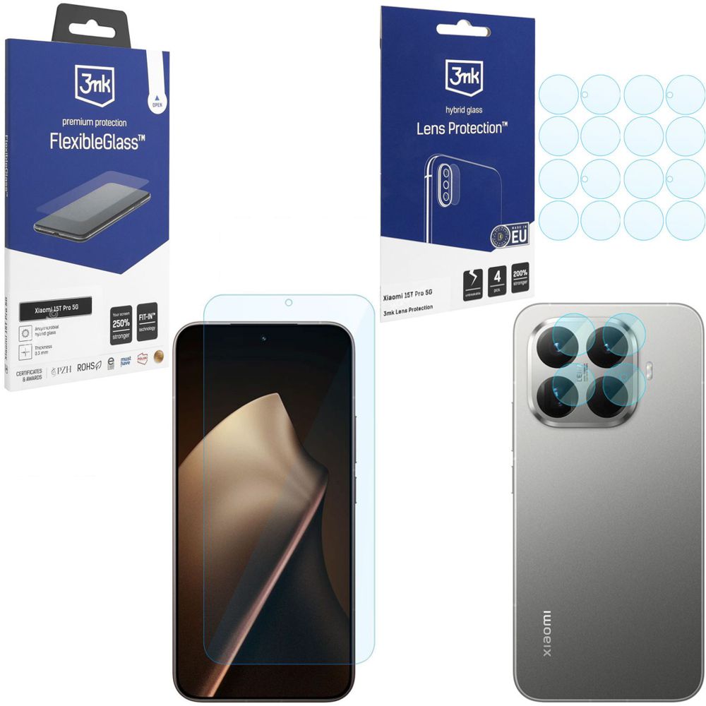 SZKŁO 3mk Flexible Glass + 4x SZKŁO na Aparat do Xiaomi 15T Pro 5G