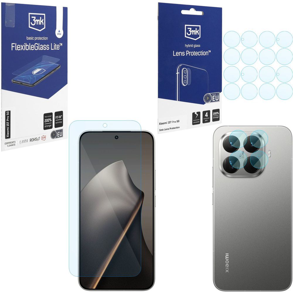 SZKŁO 3mk Flexible Glass Lite + 4x SZKŁO na Aparat do Xiaomi 15T Pro 5G