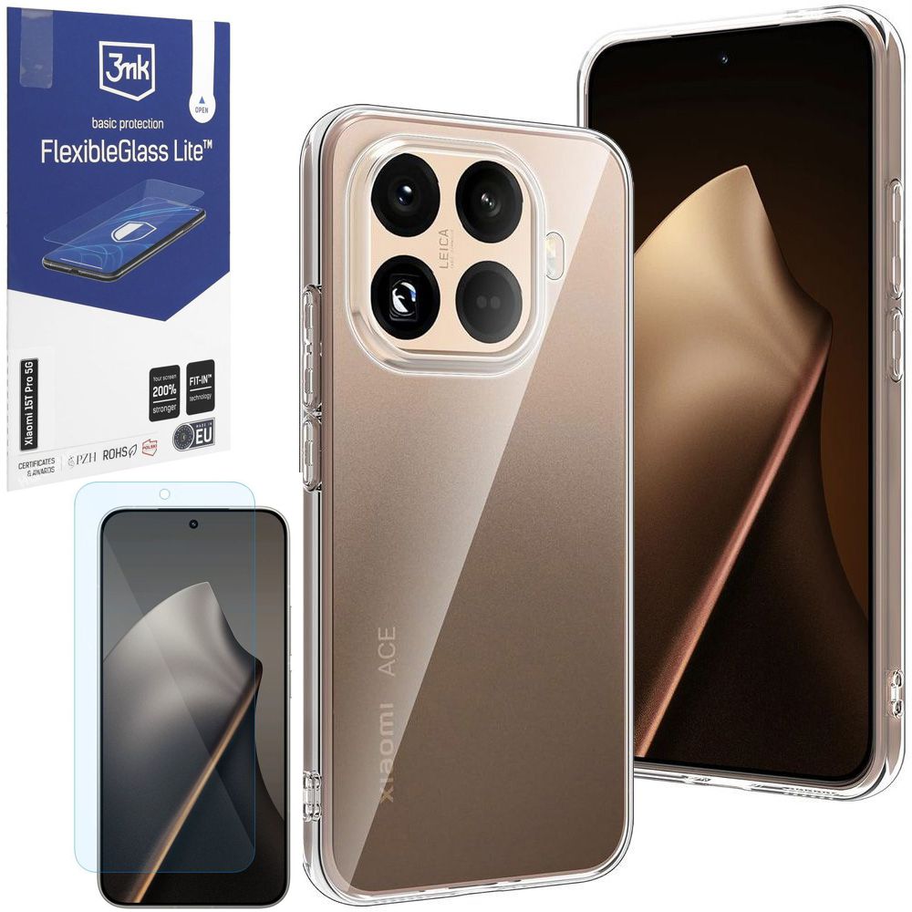 Etui 3mk Clear Case | Bezbarwne + SZKŁO 3mk Flexible Glass Lite do Xiaomi 15T Pro 5G