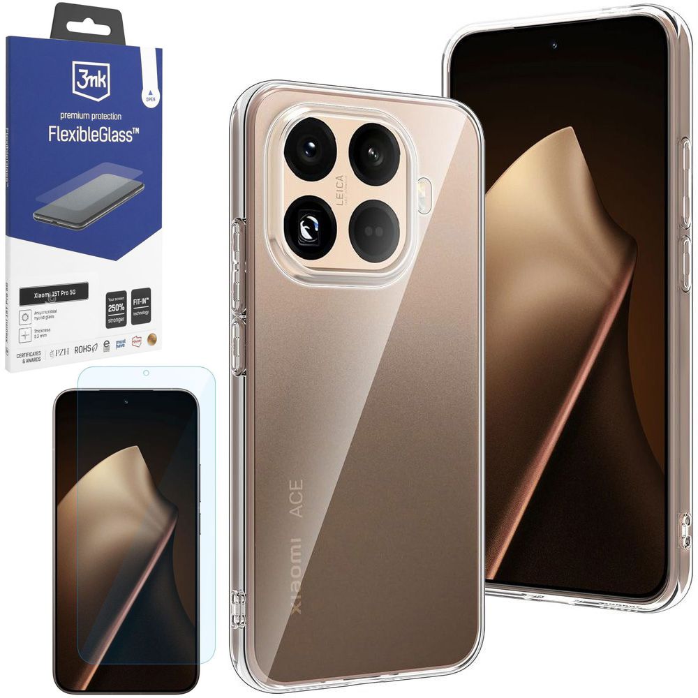 Etui 3mk Clear Case | Bezbarwne + SZKŁO 3mk Flexible Glass do Xiaomi 15T Pro 5G