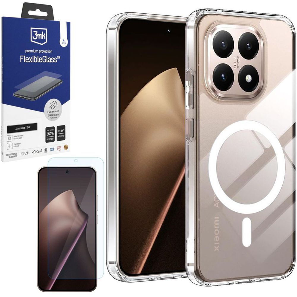 Etui Hybrydowe Clear Case z MagSafe | Crystal + SZKŁO 3mk Flexible Glass do Xiaomi 15T 5G