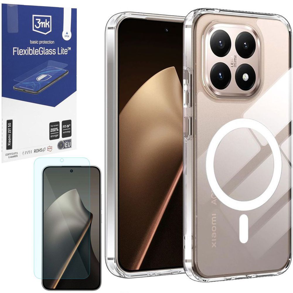 Etui Hybrydowe Clear Case z MagSafe | Crystal + SZKŁO 3mk Flexible Glass Lite do Xiaomi 15T 5G