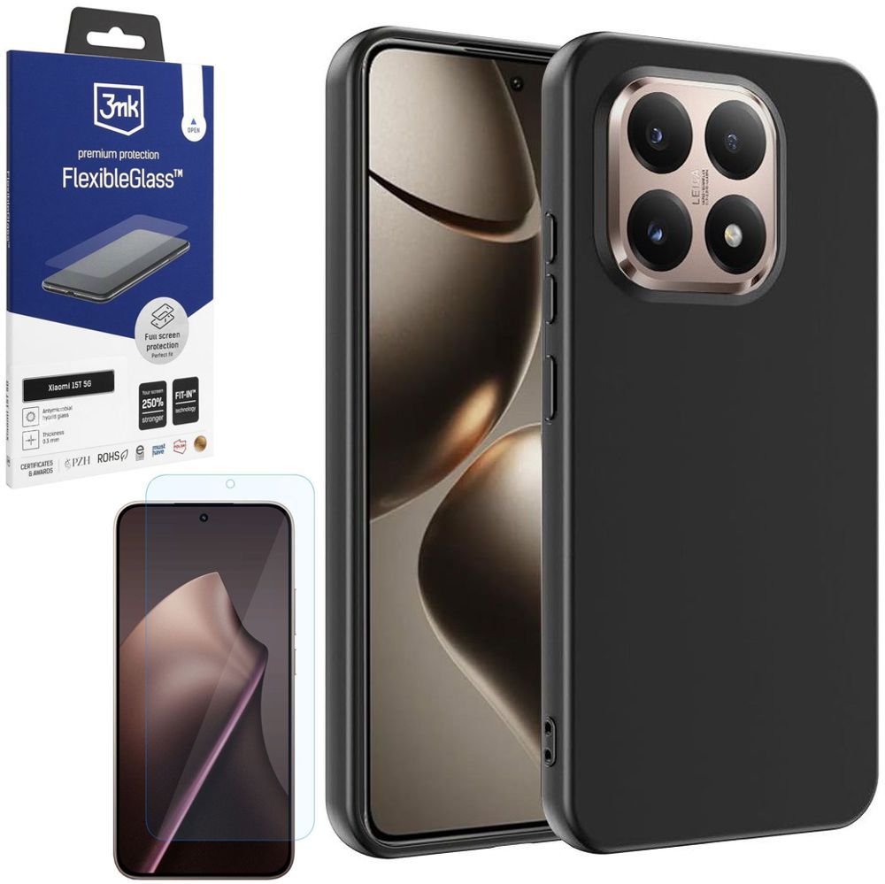 Cienkie Etui 3mk Matt Case | Black + SZKŁO 3mk Flexible Glass do Xiaomi 15T 5G
