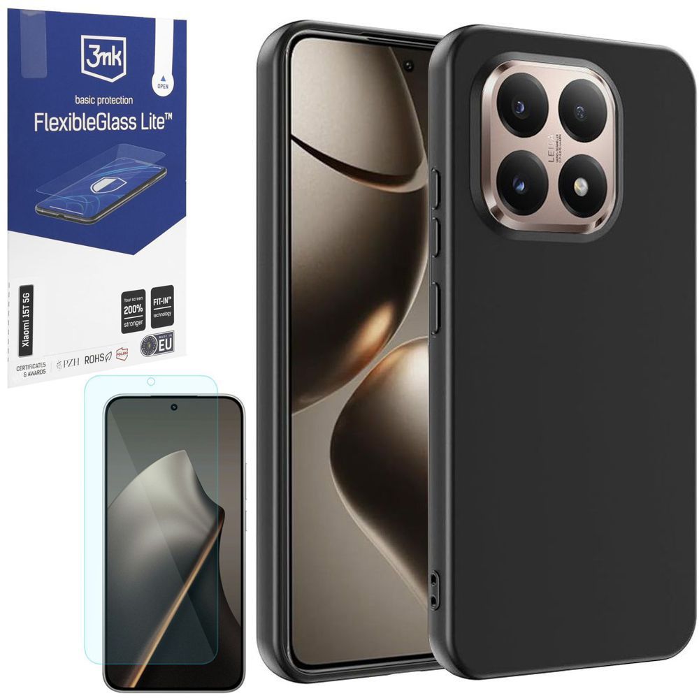 Cienkie Etui 3mk Matt Case | Black + SZKŁO 3mk Flexible Glass Lite do Xiaomi 15T 5G