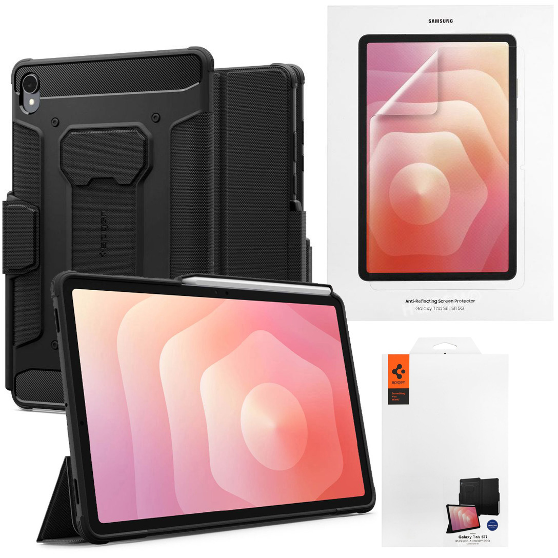 Etui SPIGEN Rugged Armor PRO | Black + FOLIA Samsung do Samsung Galaxy Tab S11