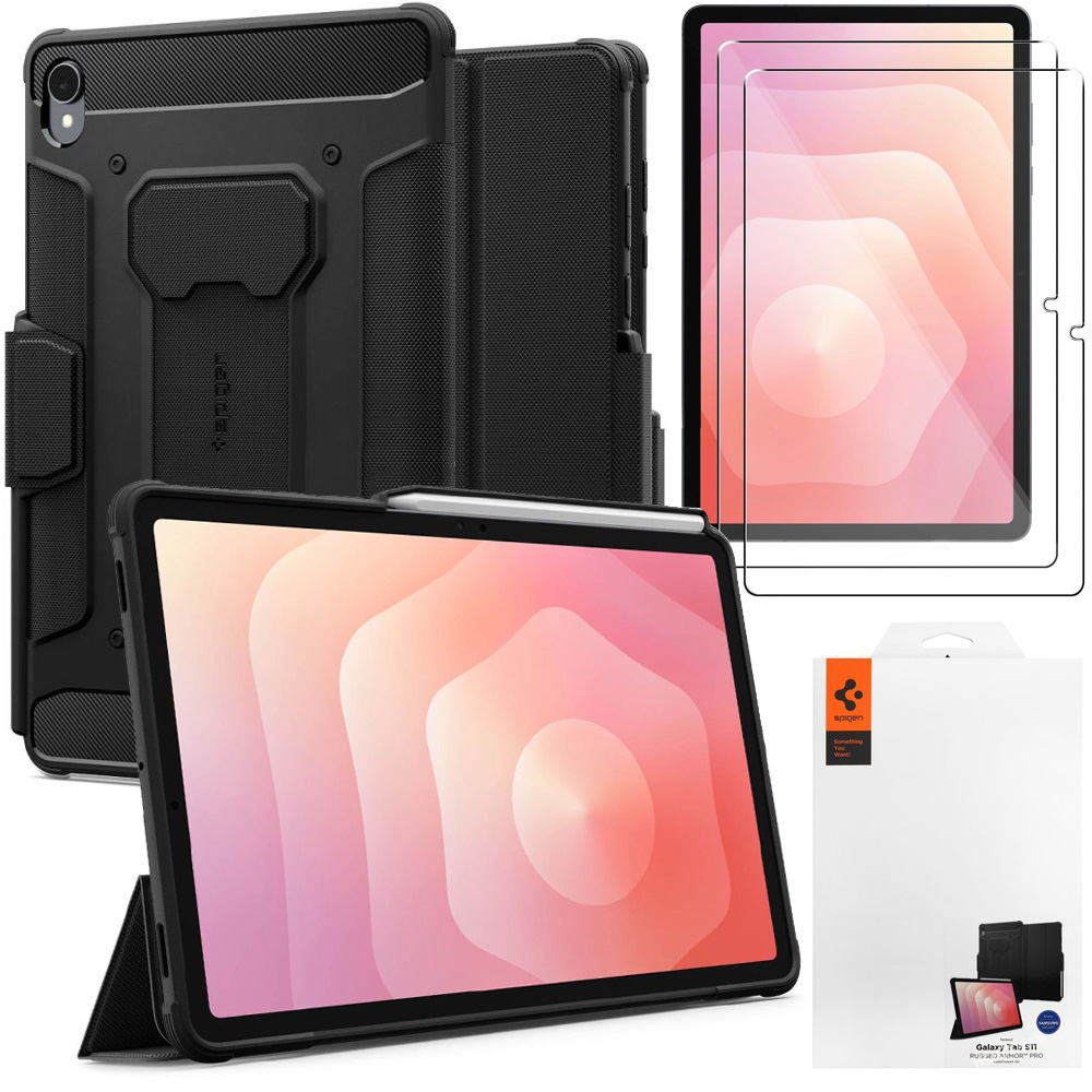 Etui SPIGEN Rugged Armor PRO | Black + 2x SZKŁO do Samsung Galaxy Tab S11