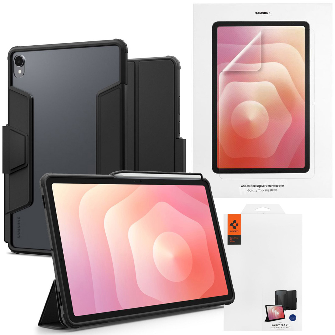 Etui z Klapką SPIGEN Ultra Hybrid PRO | Black + FOLIA Samsung do Samsung Galaxy Tab S11