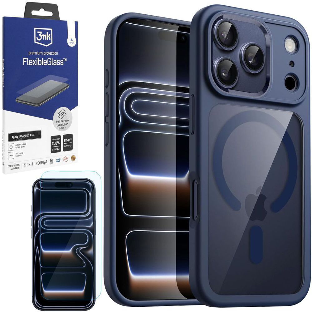 Etui Hybrydowe Clear Case z MagSafe | Deep Blue + SZKŁO 3mk do Apple iPhone 17 Pro |