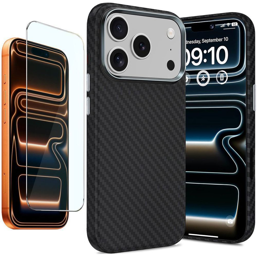 Etui Carbon MagSafe | Silver Black + SZKŁO do Apple iPhone 17 Pro |