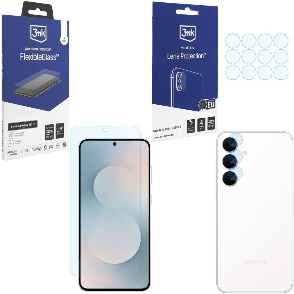 SZKŁO 3mk Flexible Glass + 4x SZKŁO na Aparat do Samsung Galaxy S25 FE