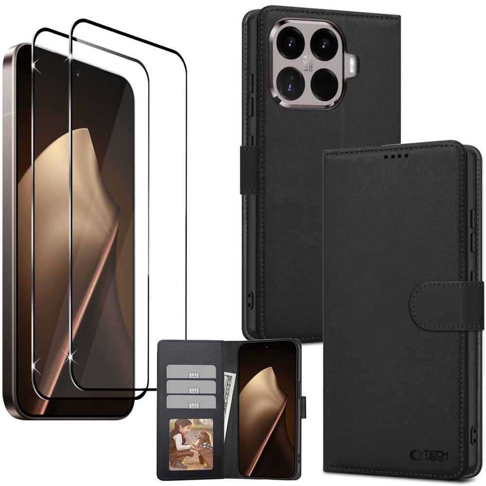 Etui z Klapką Wallet Case | Czarne + 2x SZKŁO 5D do Xiaomi 15T Pro 5G
