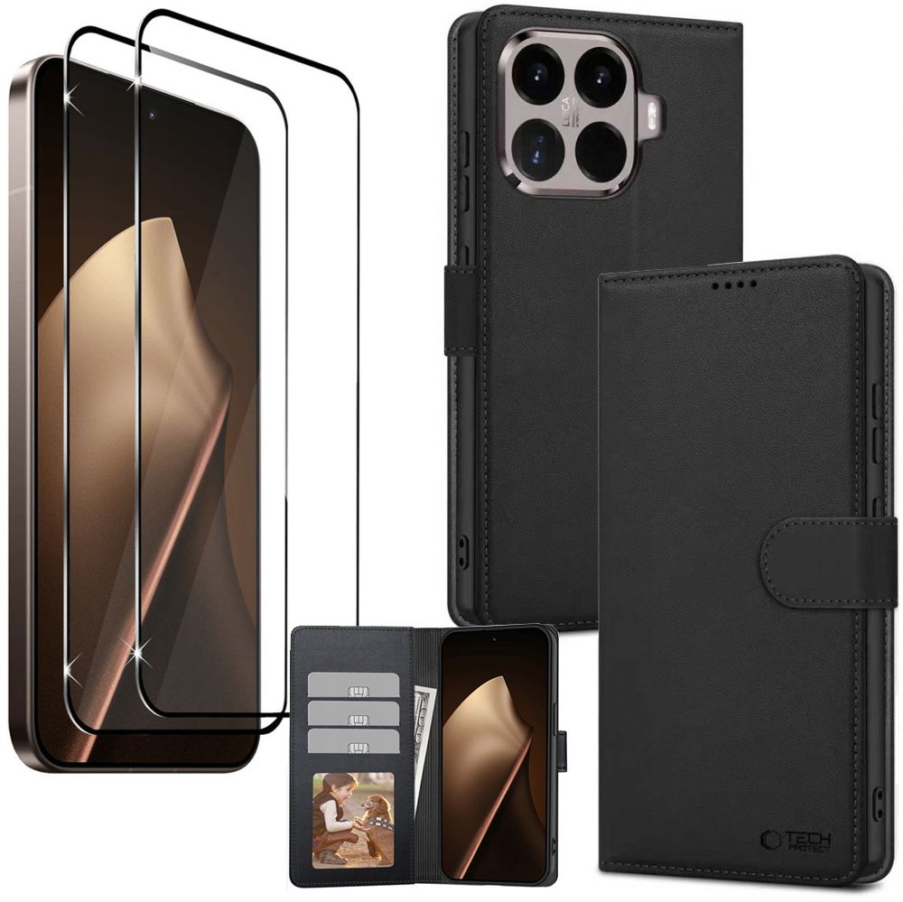 Etui z Klapką Wallet Case | Czarne + 2x SZKŁO 5D do Xiaomi 15T 5G