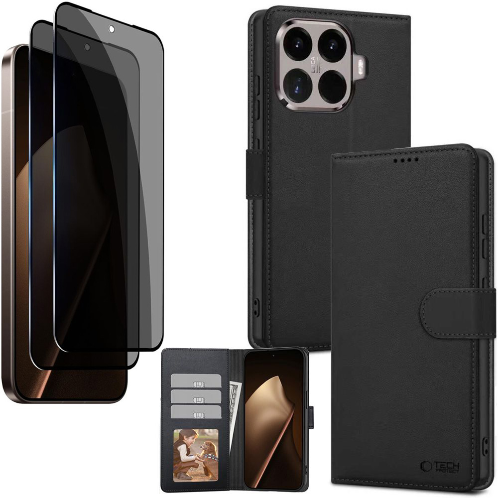 Etui z Klapką Wallet Case | Czarne + 2x SZKŁO Privacy do Xiaomi 15T Pro 5G