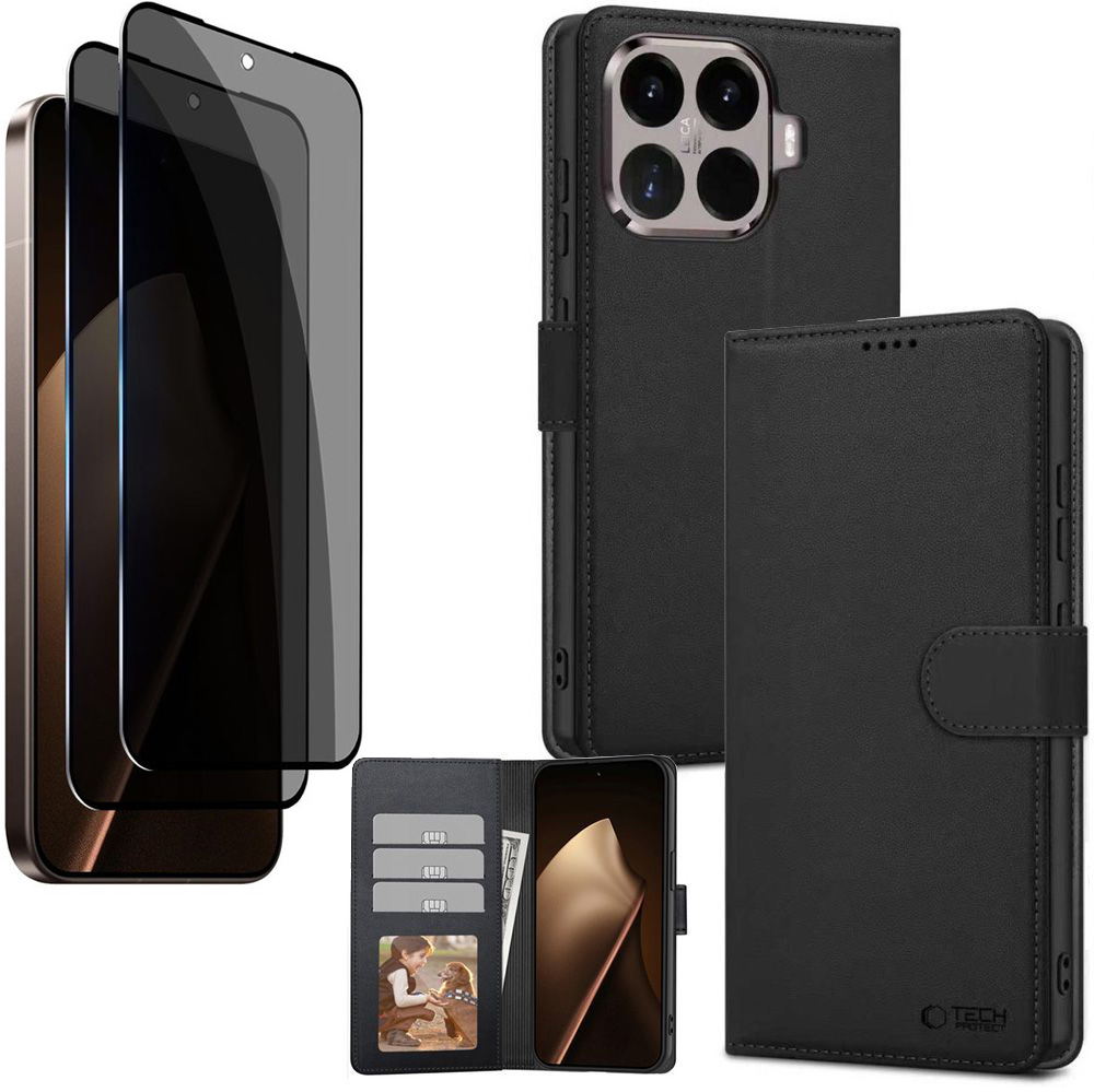 Etui z Klapką Wallet Case | Czarne + 2x SZKŁO Privacy do Xiaomi 15T 5G