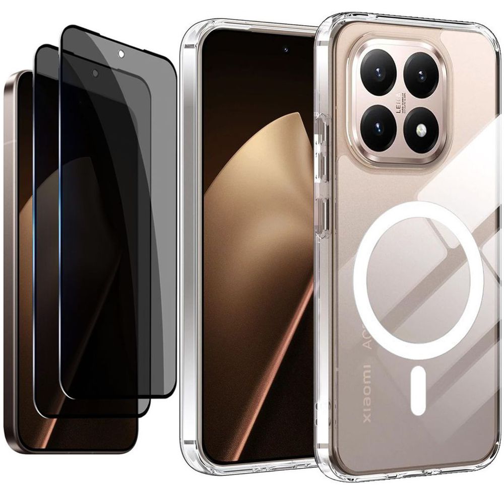 Etui Hybrydowe Clear Case z MagSafe | Crystal + 2x SZKŁO Privacy do Xiaomi 15T 5G