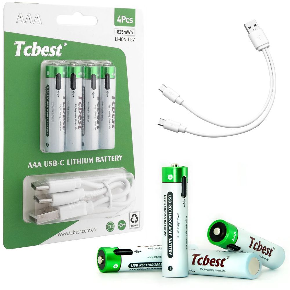4x Baterie Akumulatorki AAA | 825mWh Li-ION 1.5V z portem USB-C + Kabel