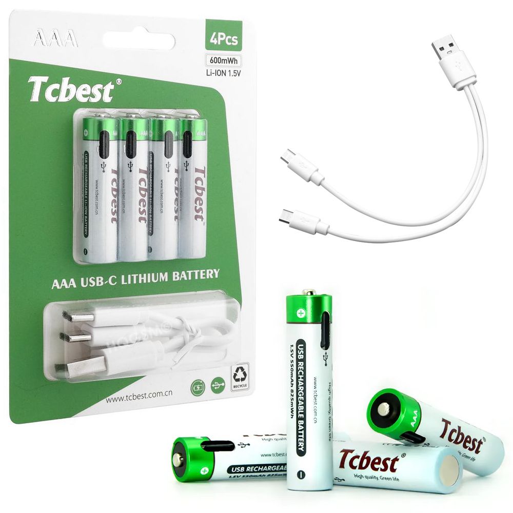 4x Baterie Akumulatorki AAA | 600mWh Li-ION 1.5V z portem USB-C + Kabel