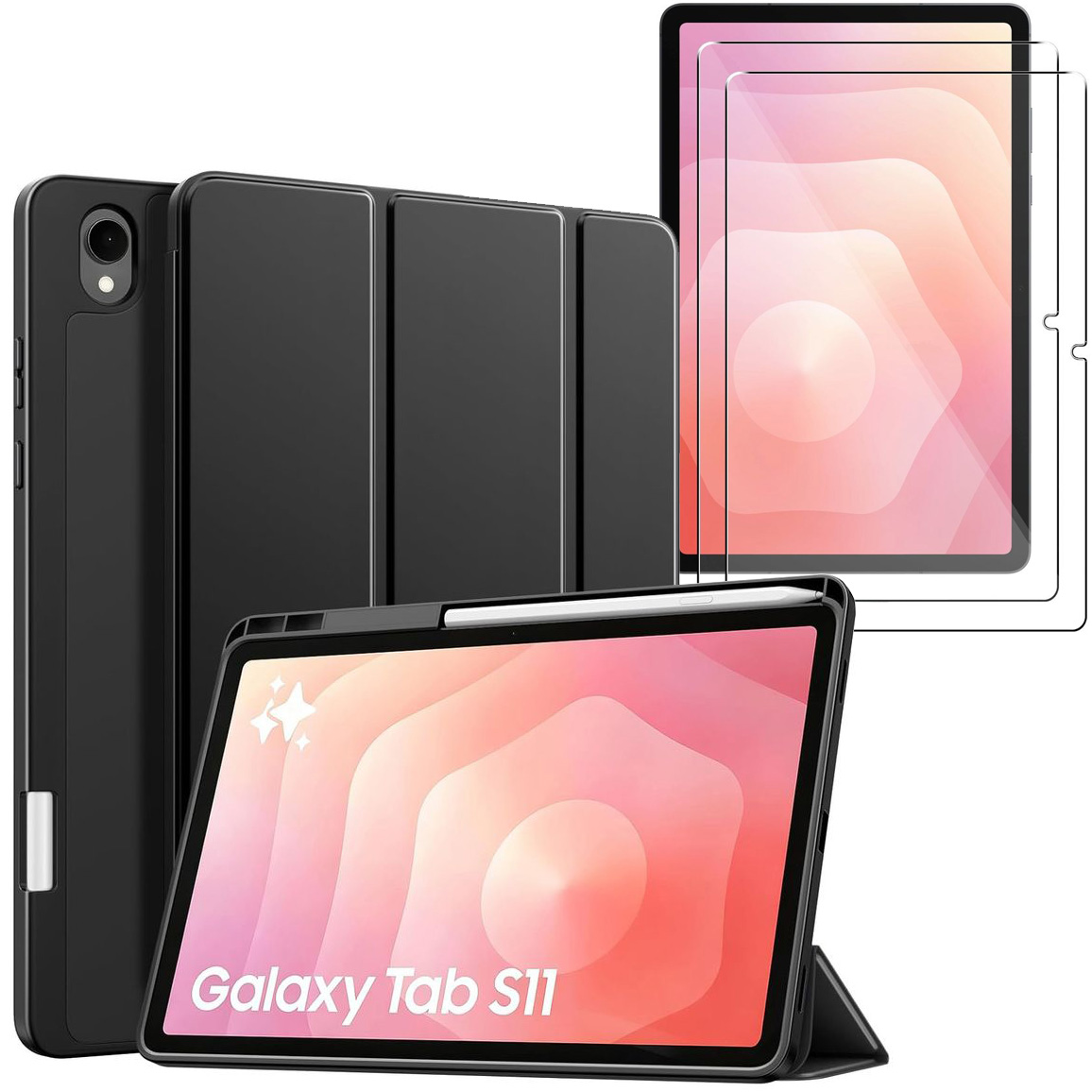 Zamykane Etui Smart Case na Pencil | Black + 2x SZKŁO do Samsung Galaxy Tab S11