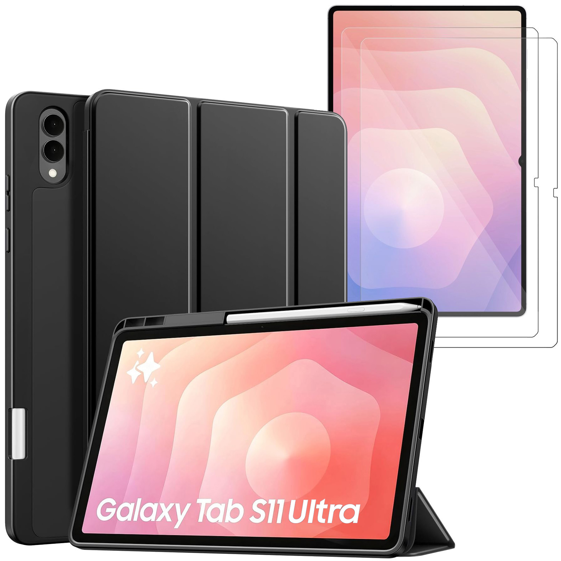 Zamykane Etui Smart Case na Pencil | Black + 2x SZKŁO do Samsung Galaxy Tab S11 Ultra