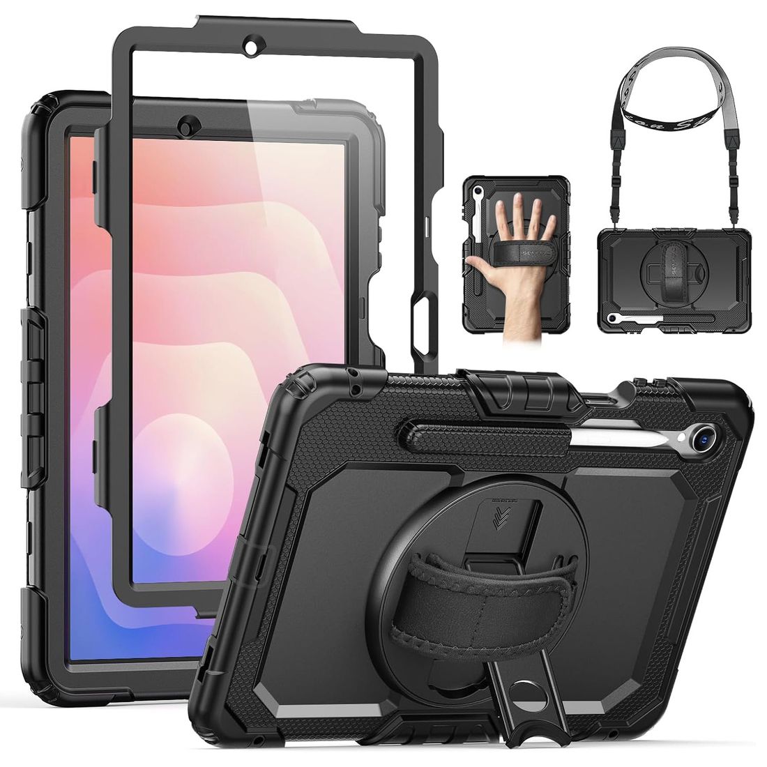 Pancerne Etui ARMOR 360° z Uchwytem i Podstawką | Czarne do Samsung Galaxy Tab S11