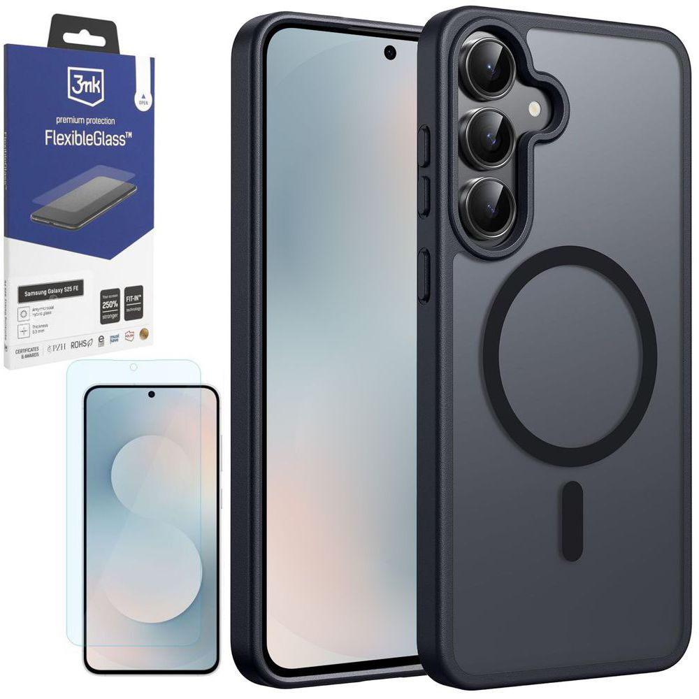 Etui Hybrydowe Matte Case z MagSafe | Black + SZKŁO 3mk do Samsung Galaxy S25 FE