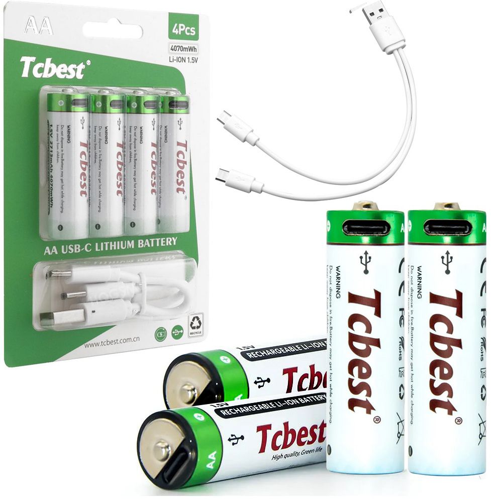 4x Baterie Akumulatorki AA | 4070mWh Li-ION 1.5V z portem USB-C + Kabel