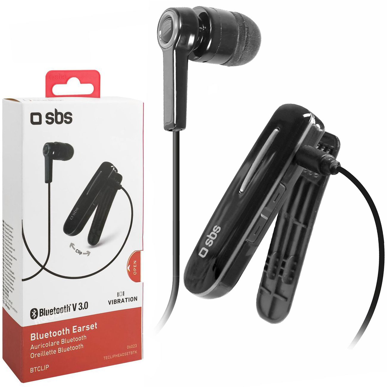 SBS | Bezprzewodowa Słuchawka Bluetooth z Klipsem | Multipoint 2 Telefony | Czarna