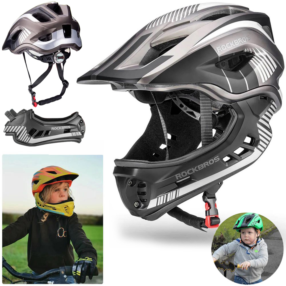 RockBros | Kask Rowerowy Full Face z Odpinaną Szczęką | dla Dziecka 54-58cm | Black Gray