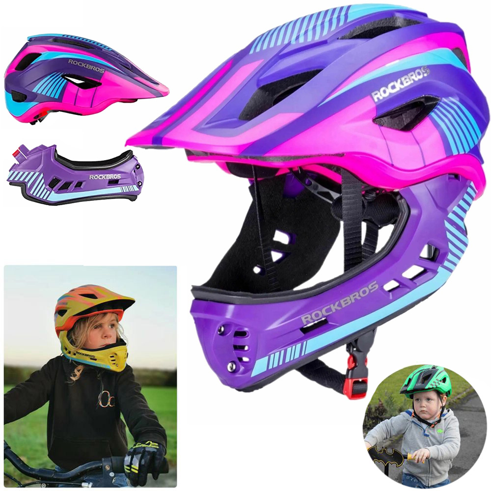 RockBros | Kask Rowerowy Full Face z Odpinaną Szczęką | dla Dziecka 54-58cm | Violet Pink
