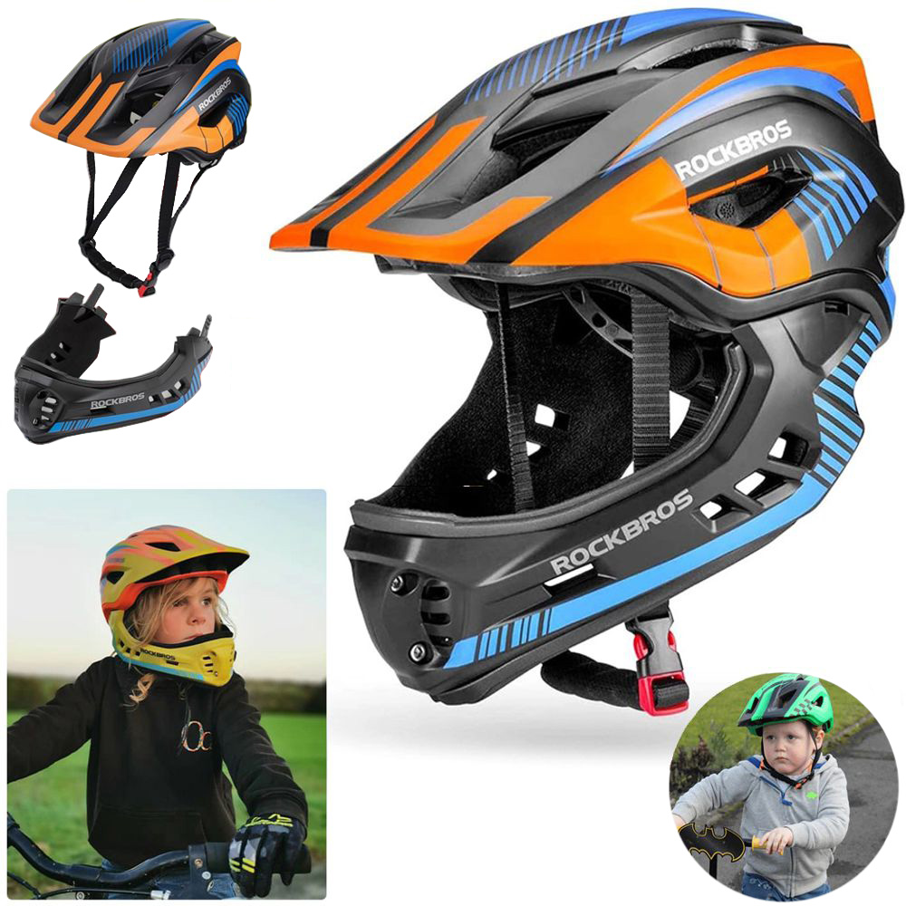RockBros | Kask Rowerowy Full Face z Odpinaną Szczęką | dla Dziecka 54-58cm | Black Orange