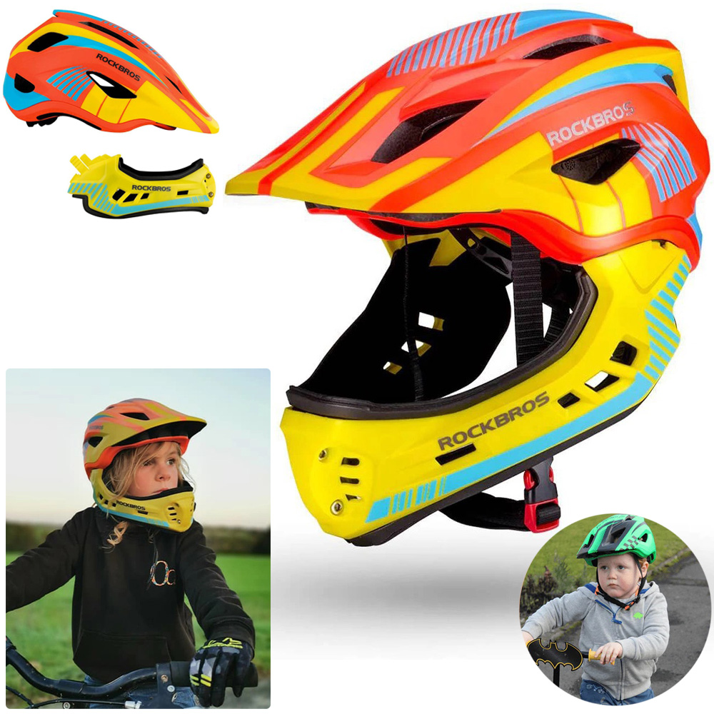 RockBros | Kask Rowerowy Full Face z Odpinaną Szczęką | dla Dziecka 48-54cm | Red Yellow