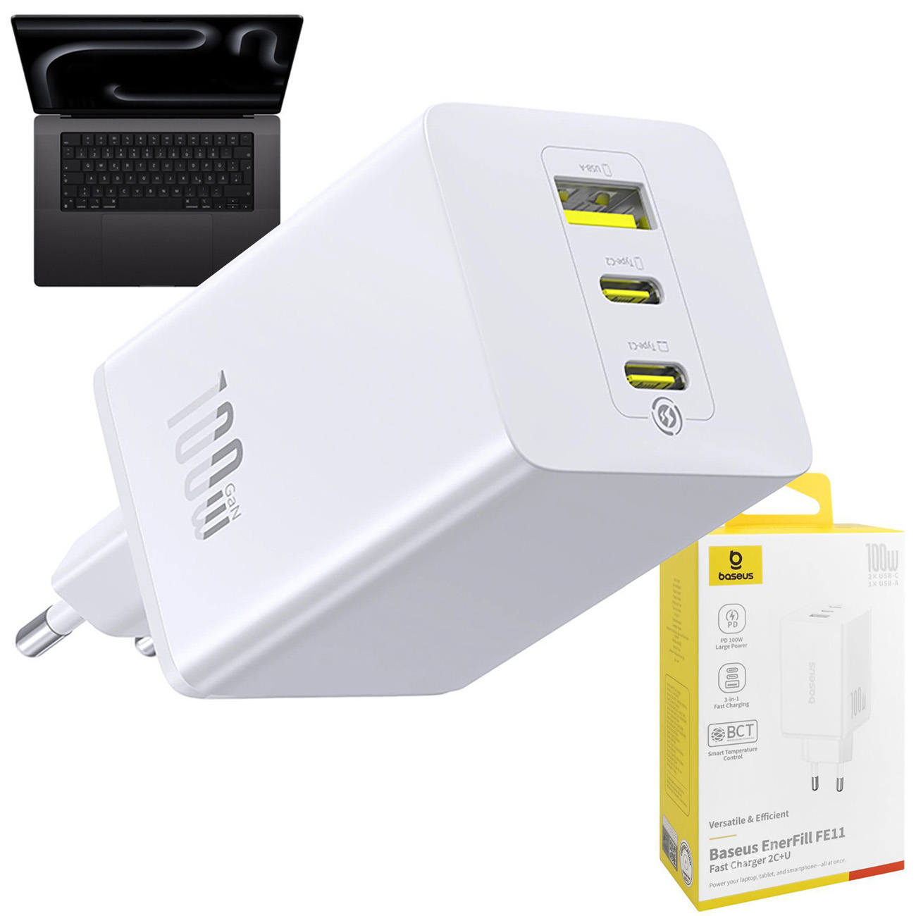 Baseus | Ładowarka Sieciowa 2x USB-C USB | 100W | Biała