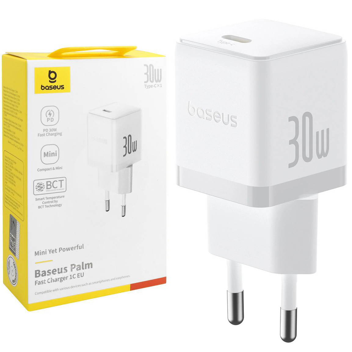 Baseus | Mini Ładowarka Sieciowa USB-C | 30W | Biała