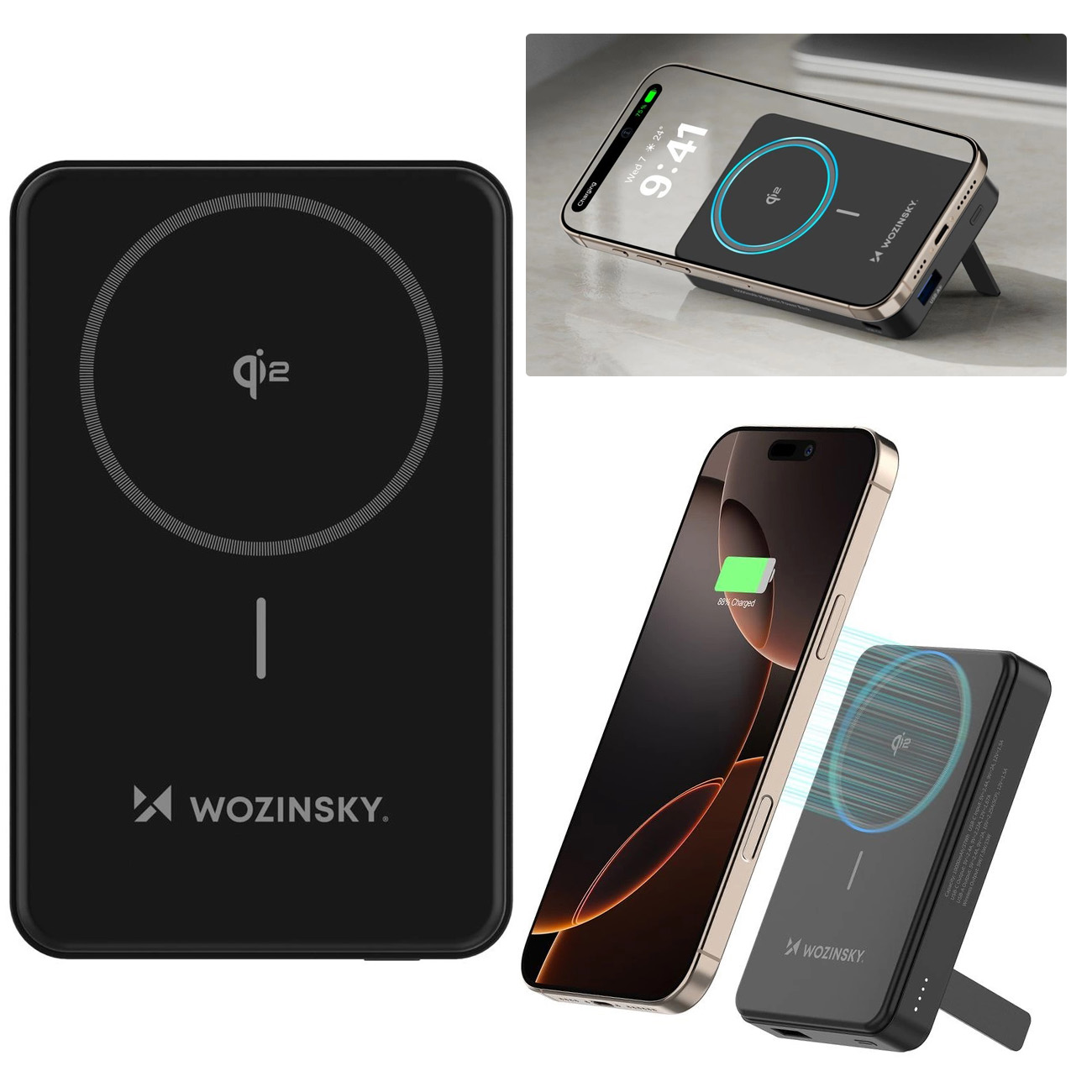 PowerBank Qi2 MagSafe 15W | USB-C USB-A 22.5W Magnetic Wireless | 10000mAh | Czarny