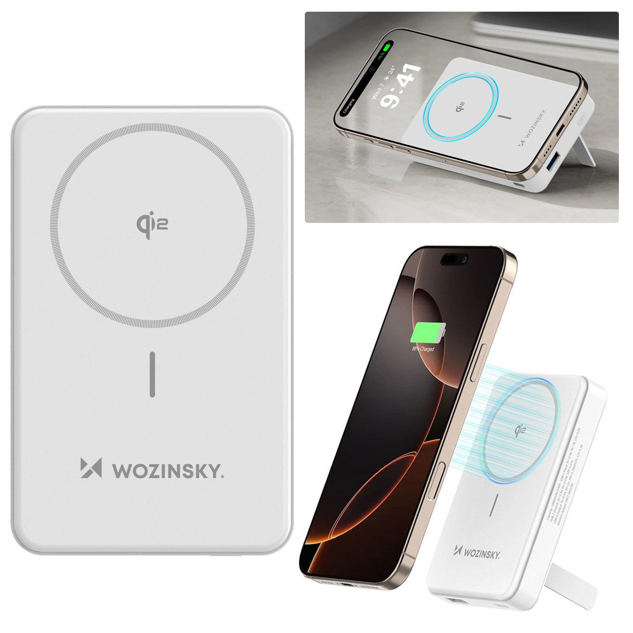 PowerBank Qi2 MagSafe 15W | USB-C USB-A 22.5W Magnetic Wireless | 10000mAh | Biały