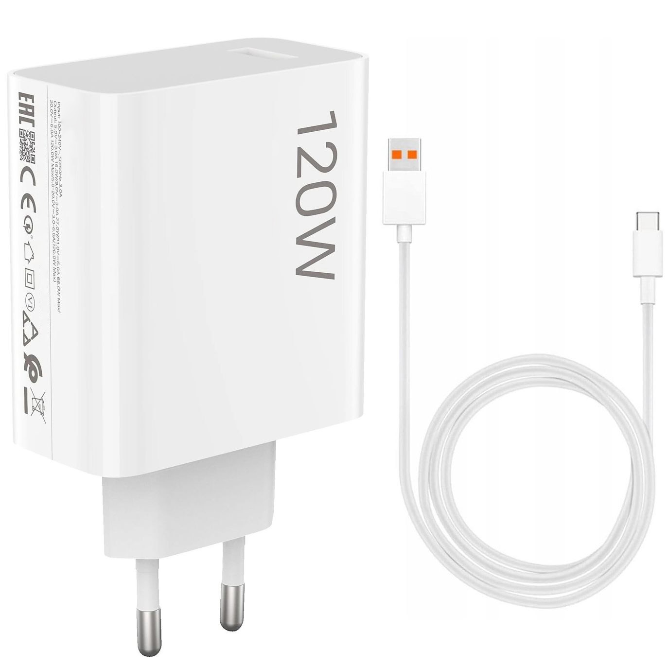 120W HyperCharge Combo | Ładowarka Sieciowa USB-A | Biała + Kabel USB-C