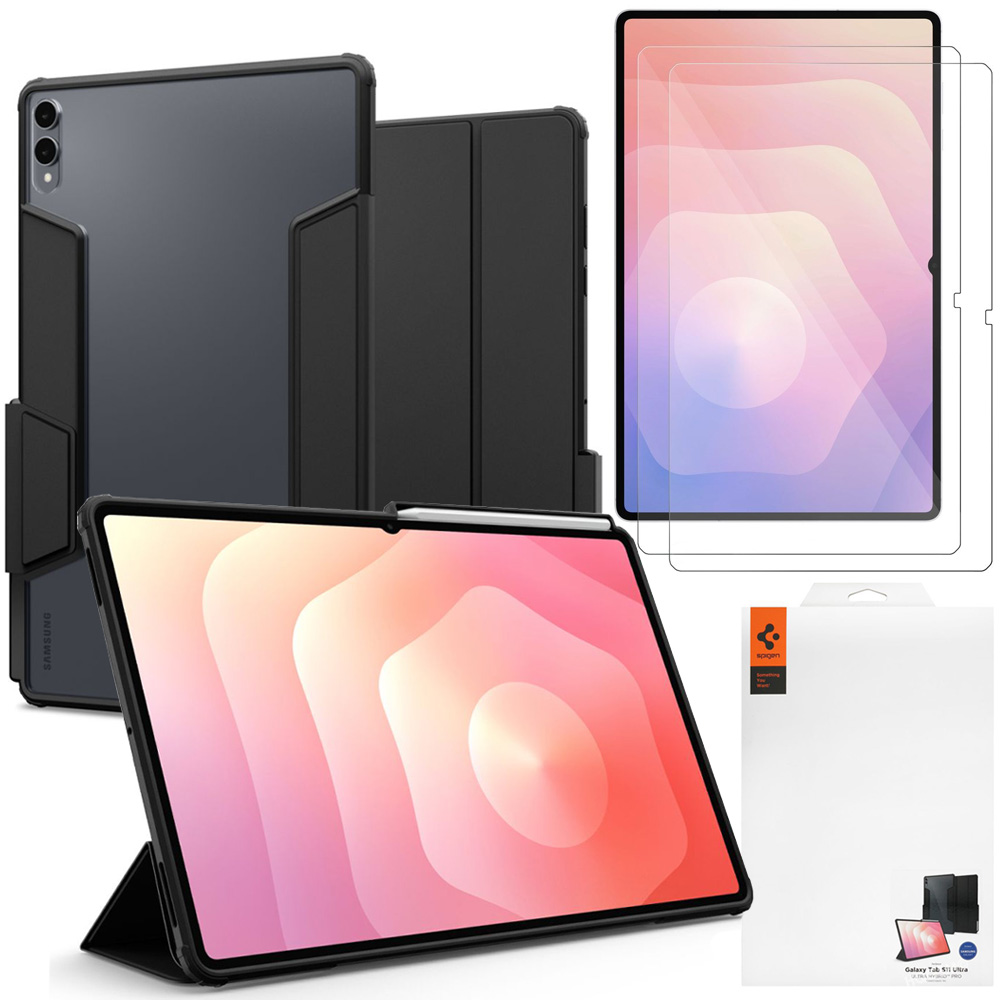 Etui z Klapką SPIGEN Ultra Hybrid PRO | Black + 2x SZKŁO do Samsung Galaxy Tab S11 Ultra