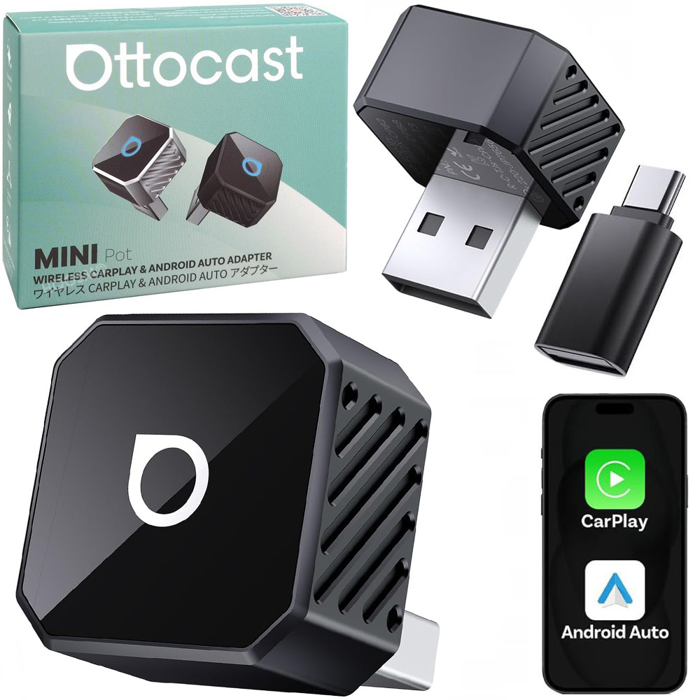 Ottocast Mini Pot | Bezprzewodowy Adapter do Samochodu z Apple CarPlay i Android Auto