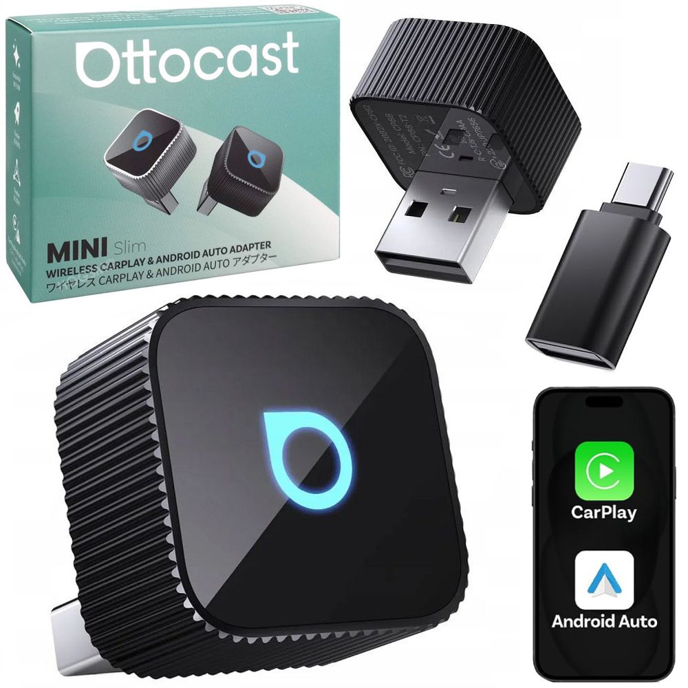 Ottocast Mini Slim | Bezprzewodowy Adapter do Samochodu z Apple CarPlay i Android Auto