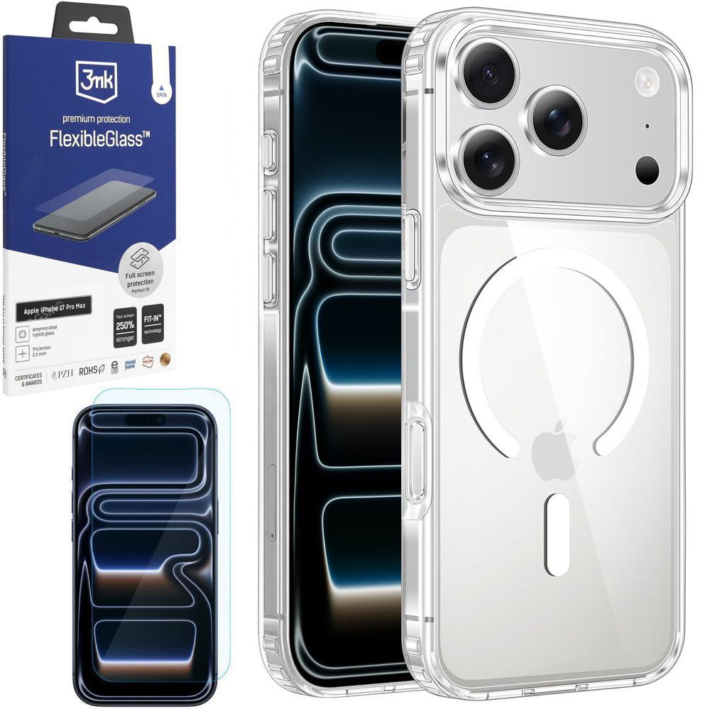 Etui Hybrydowe Clear Case z MagSafe | White + SZKŁO 3mk do Apple iPhone 17 Pro Max