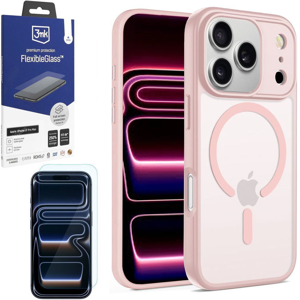 Etui Hybrydowe Matte Case z MagSafe | Pink + SZKŁO 3mk do Apple iPhone 17 Pro Max