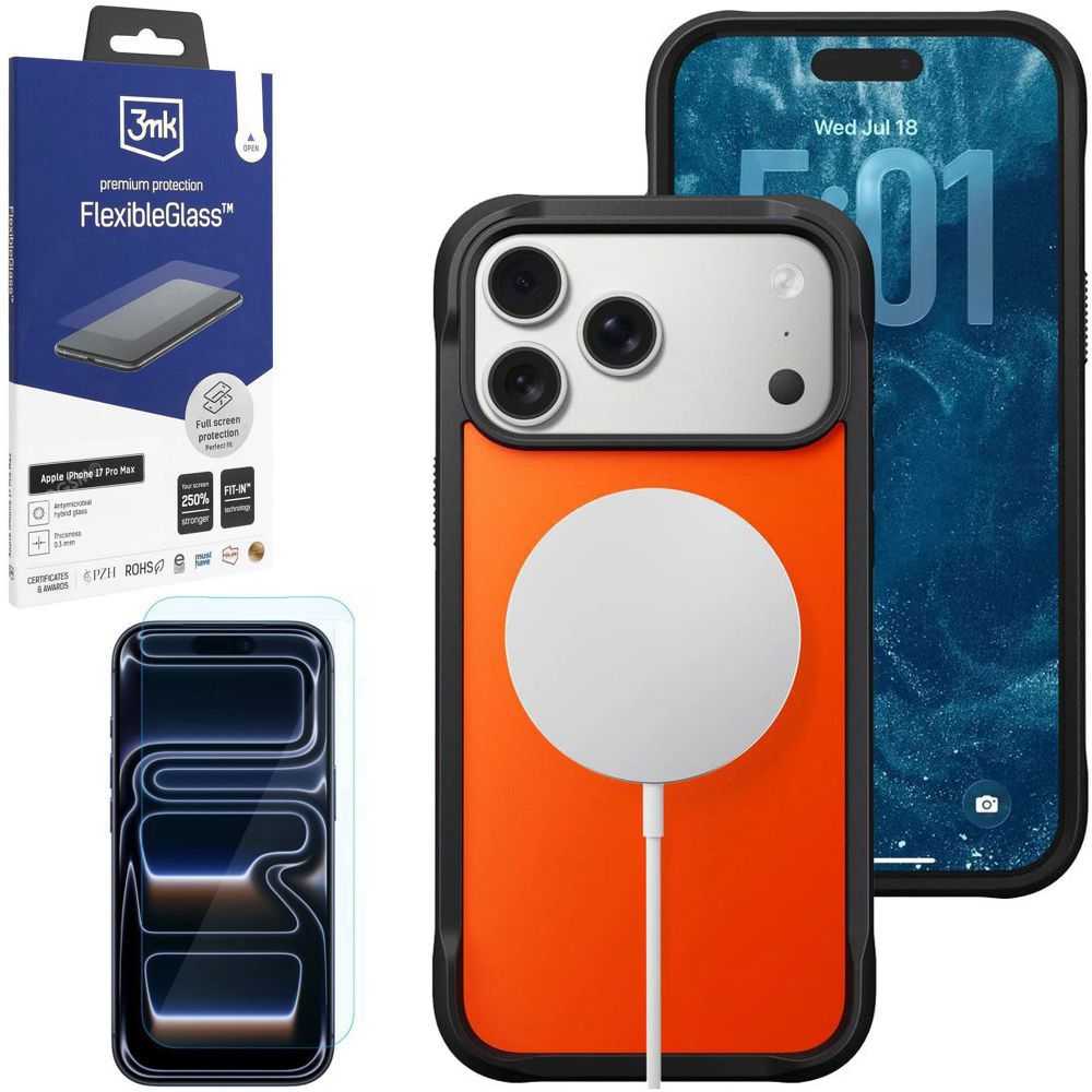 Etui NOMAD Rugged Case MagSafe | Ultra Orange + SZKŁO 3mk do Apple iPhone 17 Pro Max