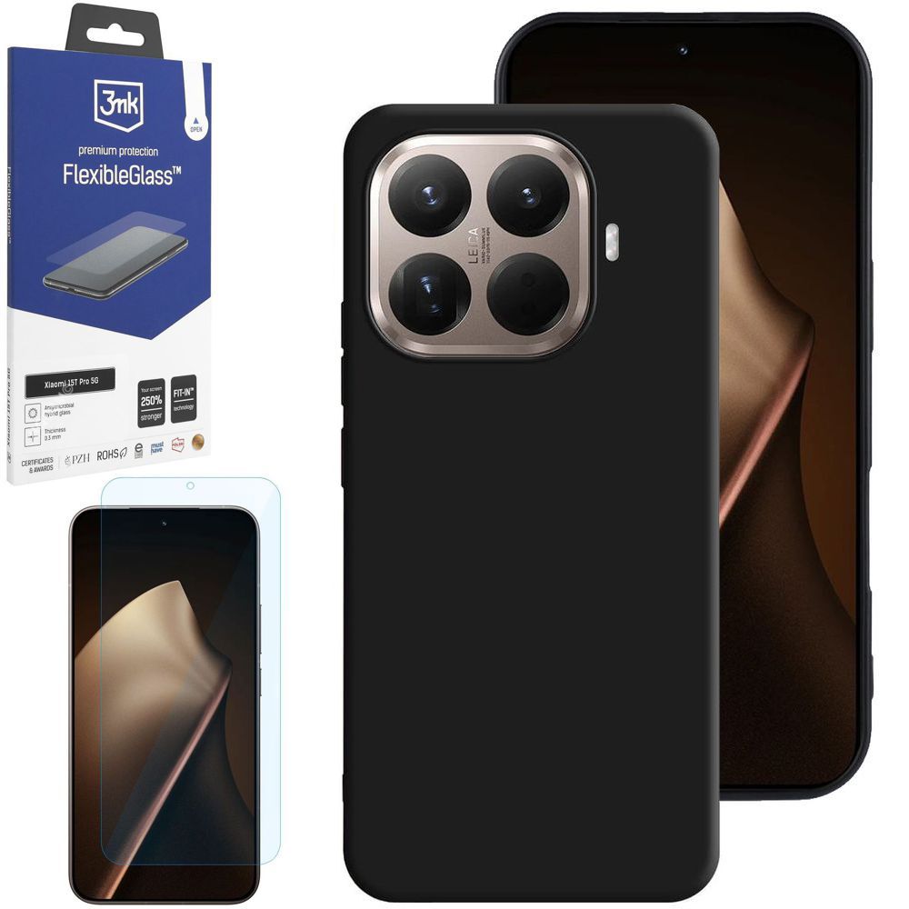 Cienkie Etui 3mk Matt Case | Black + SZKŁO 3mk Flexible Glass do Xiaomi 15T Pro 5G