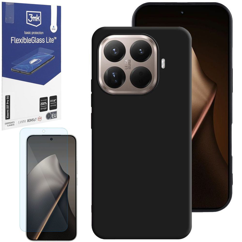 Cienkie Etui 3mk Matt Case | Black + SZKŁO 3mk Flexible Glass Lite do Xiaomi 15T Pro 5G