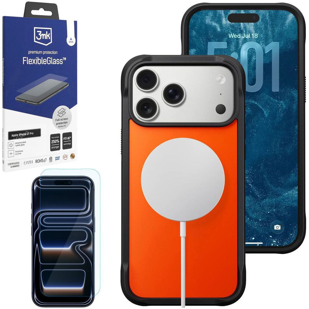 Etui NOMAD Rugged Case MagSafe | Ultra Orange + SZKŁO 3mk do Apple iPhone 17 Pro |