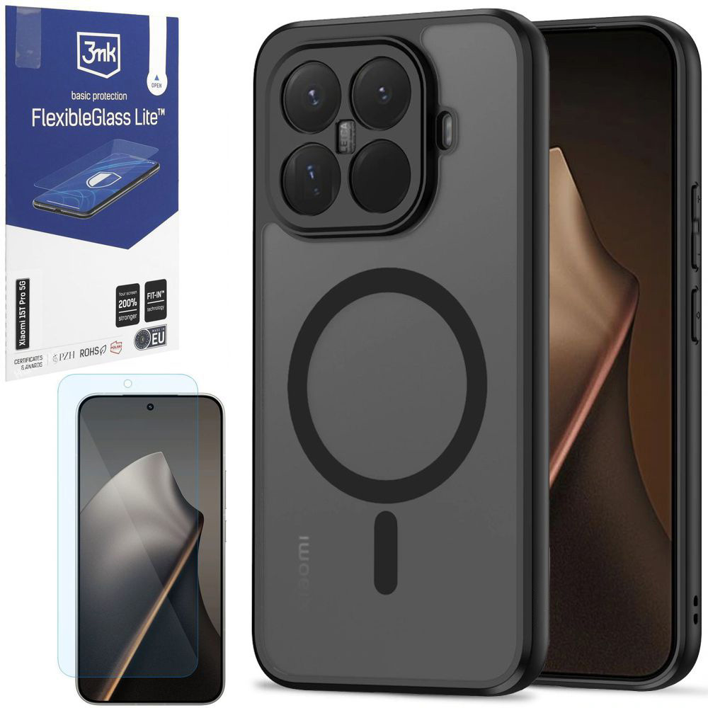 Etui Hybrydowe Matte Case z MagSafe | Black + SZKŁO 3mk Flexible Glass Lite do Xiaomi 15T Pro 5G