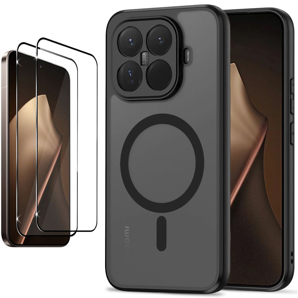 Etui Hybrydowe Matte Case z MagSafe | Black + 2x SZKŁO 5D do Xiaomi 15T Pro 5G