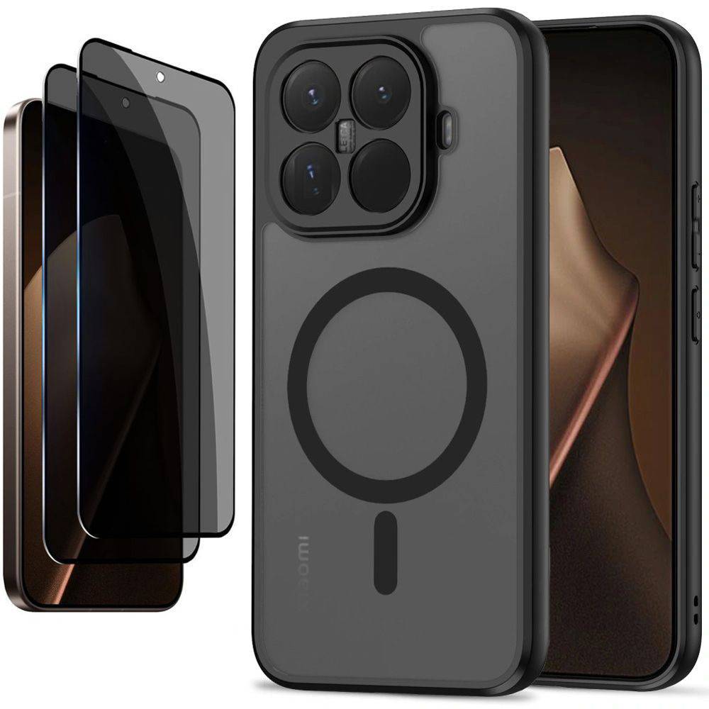 Etui Hybrydowe Matte Case z MagSafe | Black + 2x SZKŁO Privacy do Xiaomi 15T Pro 5G