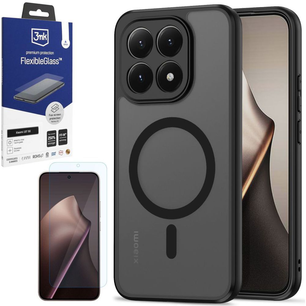 Etui Hybrydowe Matte Case z MagSafe | Black + SZKŁO 3mk Flexible Glass do Xiaomi 15T 5G