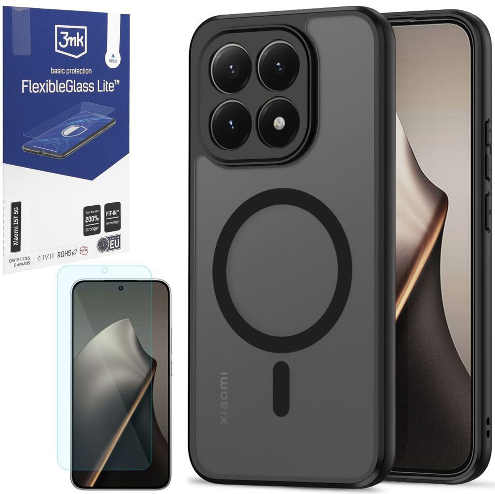 Etui Hybrydowe Matte Case z MagSafe | Black + SZKŁO 3mk Flexible Glass Lite do Xiaomi 15T 5G